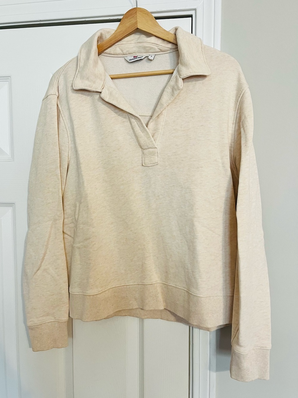 Vineyard Vines Cream Collared Collared Cropped Pullover Sz S